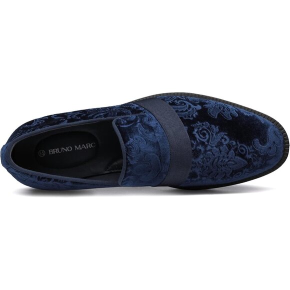 Bruno Marc Men's Blue Tuxedo Shoe Slip on Classic Patent Velvet Leather Loafers - Picture 5 of 6